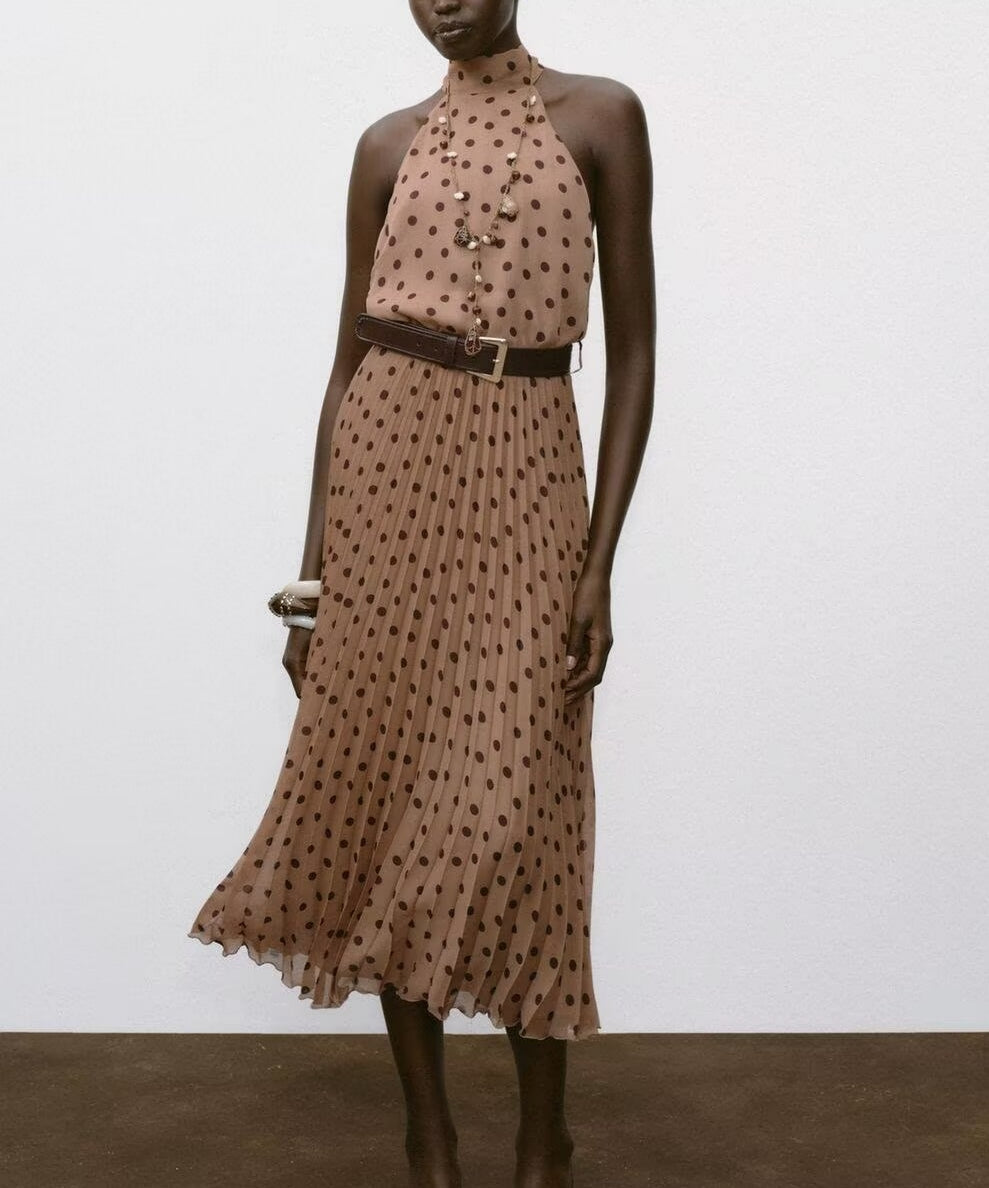 Dress Polka Dot Belt Midi Skirt Elegant Women Clothing Bella Mia