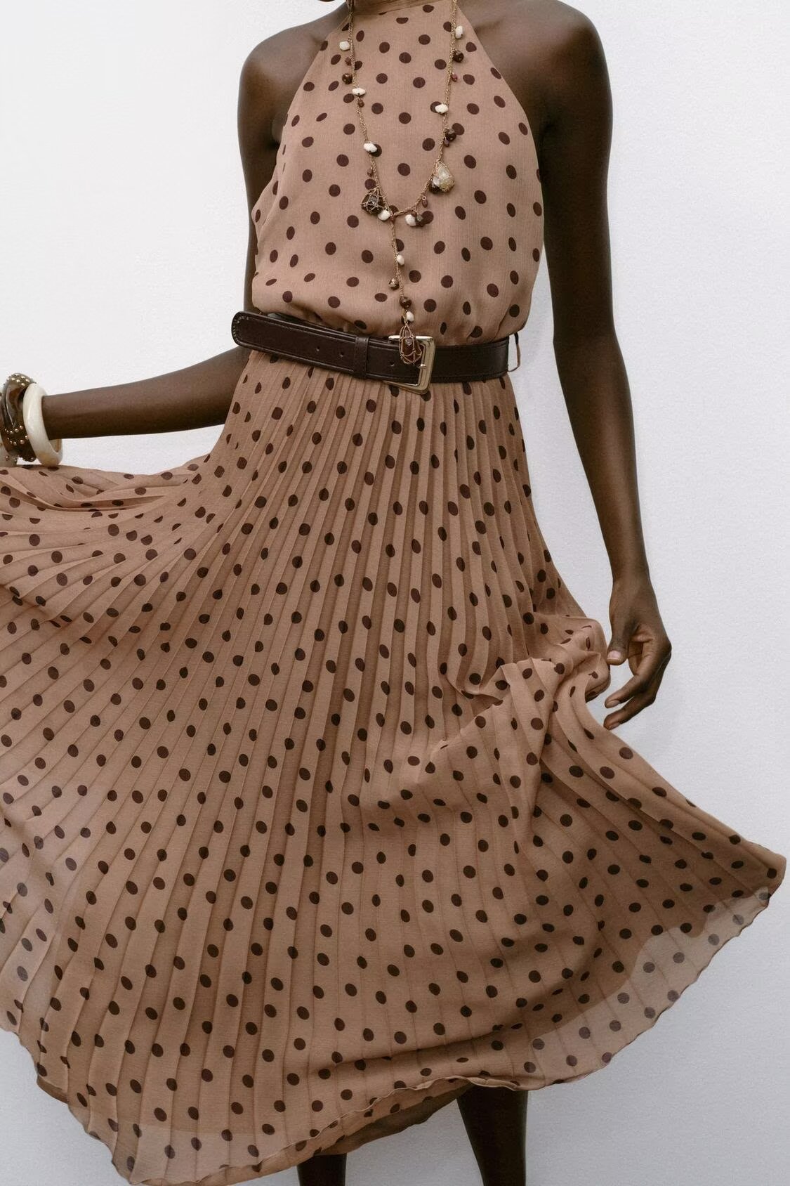 Dress Polka Dot Belt Midi Skirt Elegant Women Clothing Bella Mia