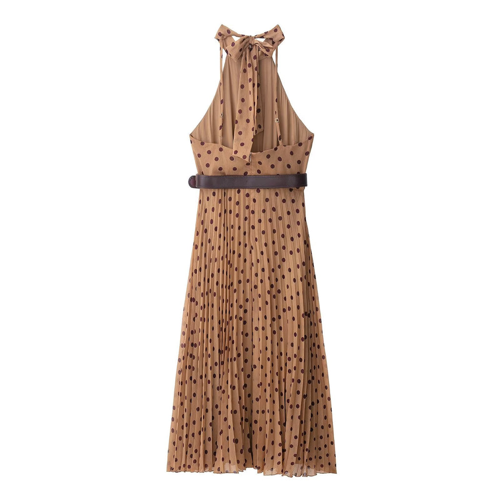 Dress Polka Dot Belt Midi Skirt Elegant Women Clothing Bella Mia