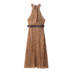 Dress Polka Dot Belt Midi Skirt Elegant Women Clothing Bella Mia