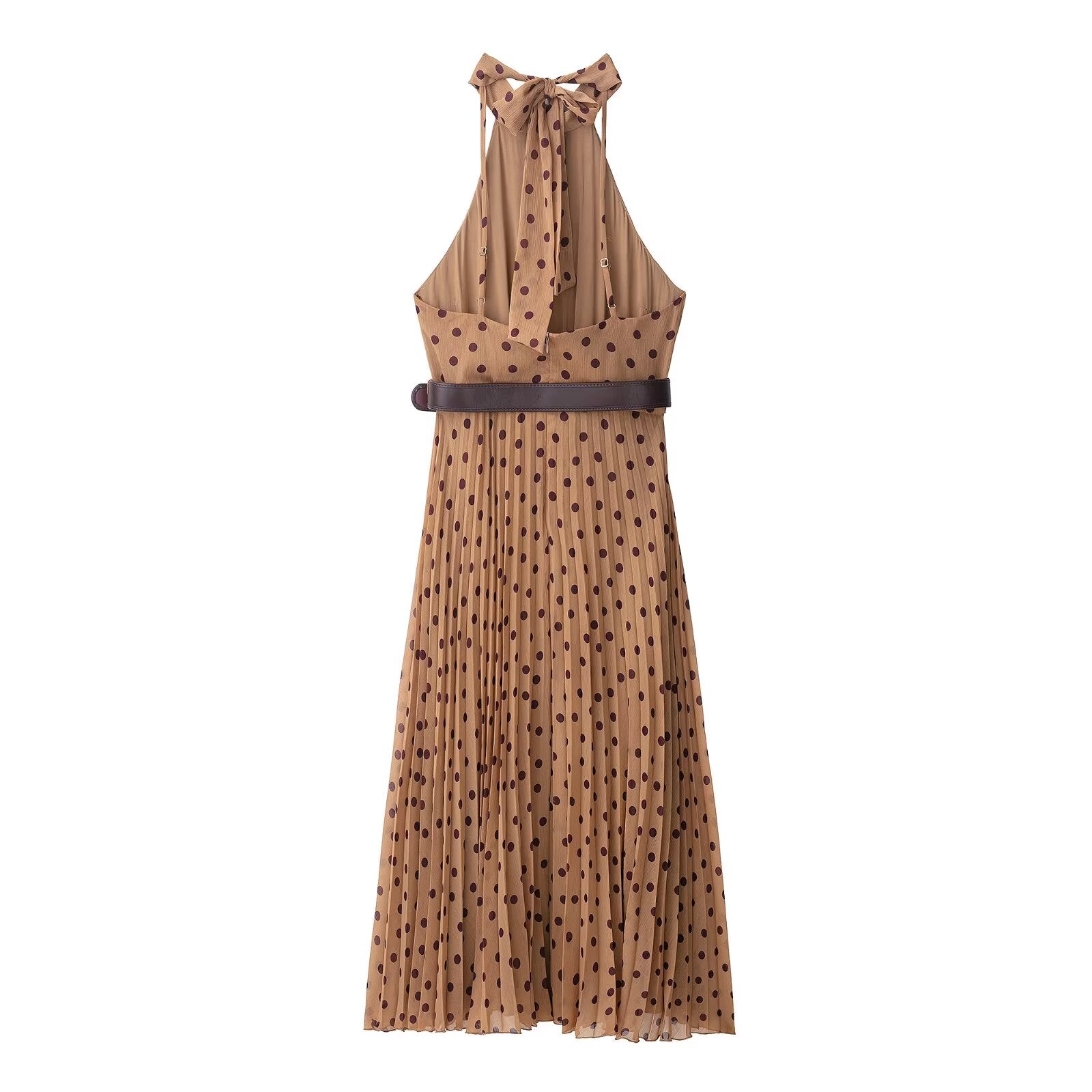 Dress Polka Dot Belt Midi Skirt Elegant Women Clothing Bella Mia