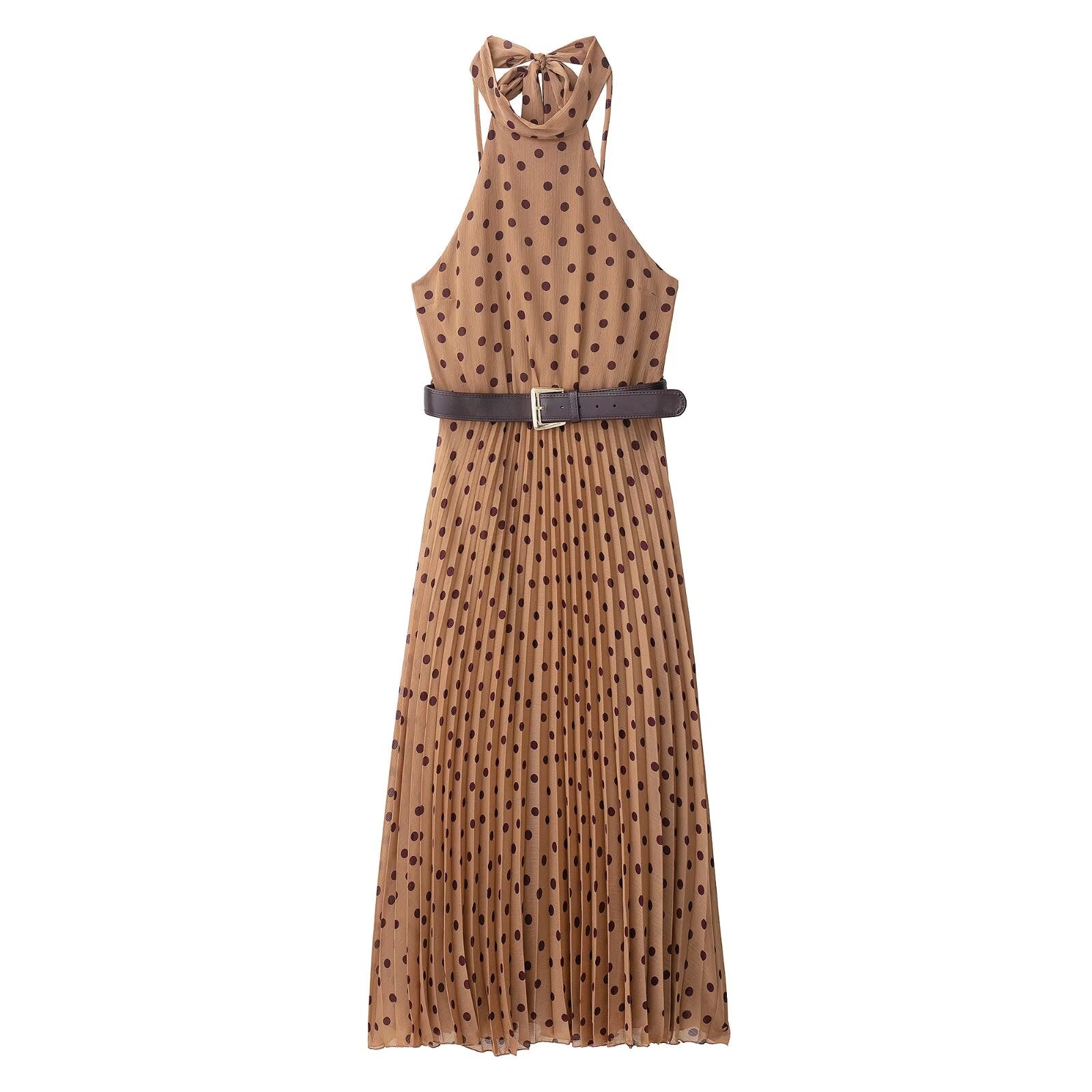 Dress Polka Dot Belt Midi Skirt Elegant Women Clothing Bella Mia