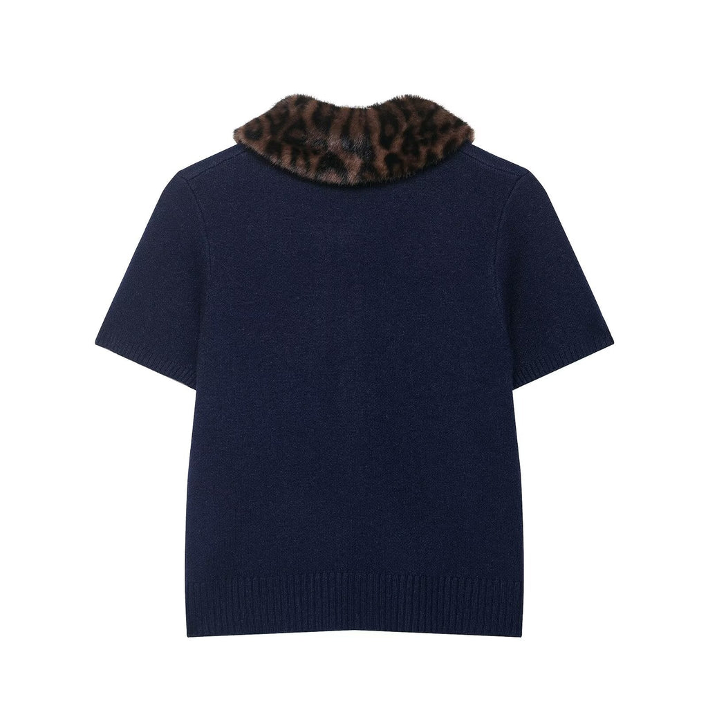Women Animal Print Neckline Knitted Coat Bella Mia