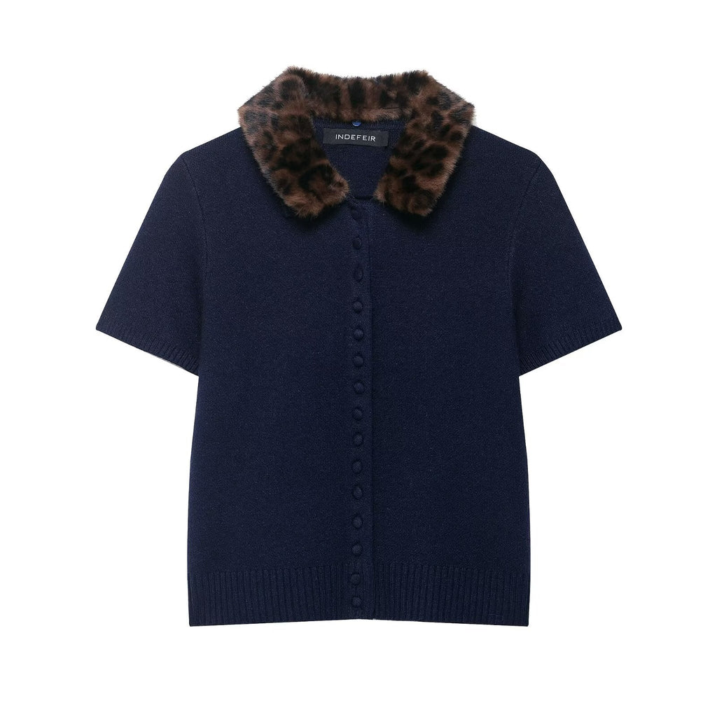 Women Animal Print Neckline Knitted Coat Bella Mia