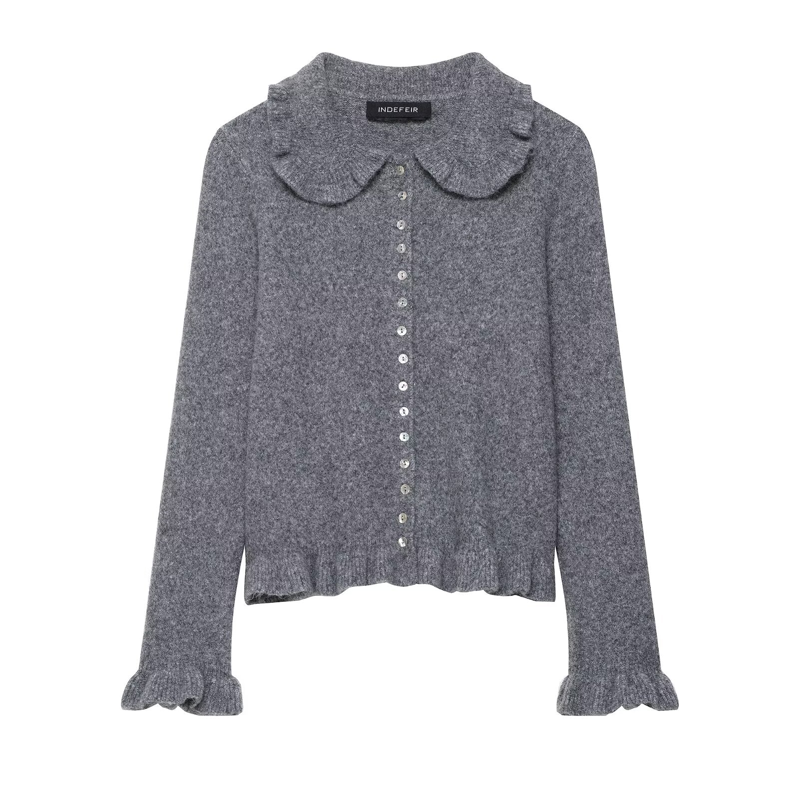 Early Autumn Women Clothing Commuting Solid Color Laminated Decoration Knitwear Coat Bella Mia