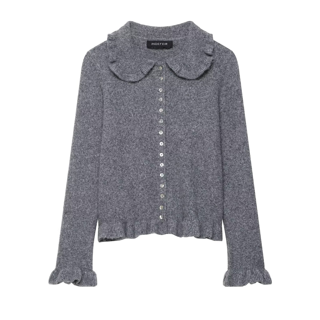 Early Autumn Women Clothing Commuting Solid Color Laminated Decoration Knitwear Coat Bella Mia
