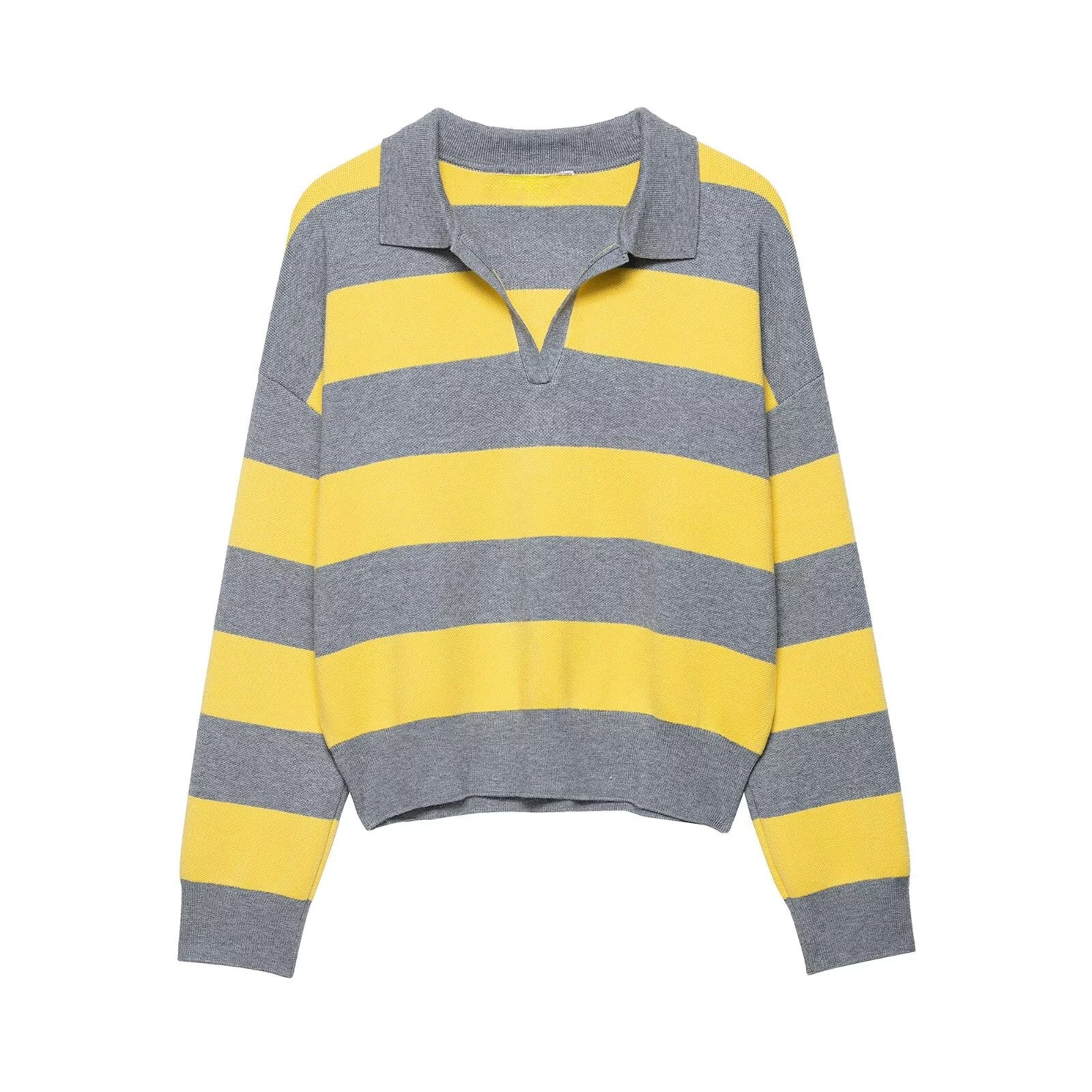 Fall Women Clothing Striped Polo Shirt Collar Sweater Bella Mia