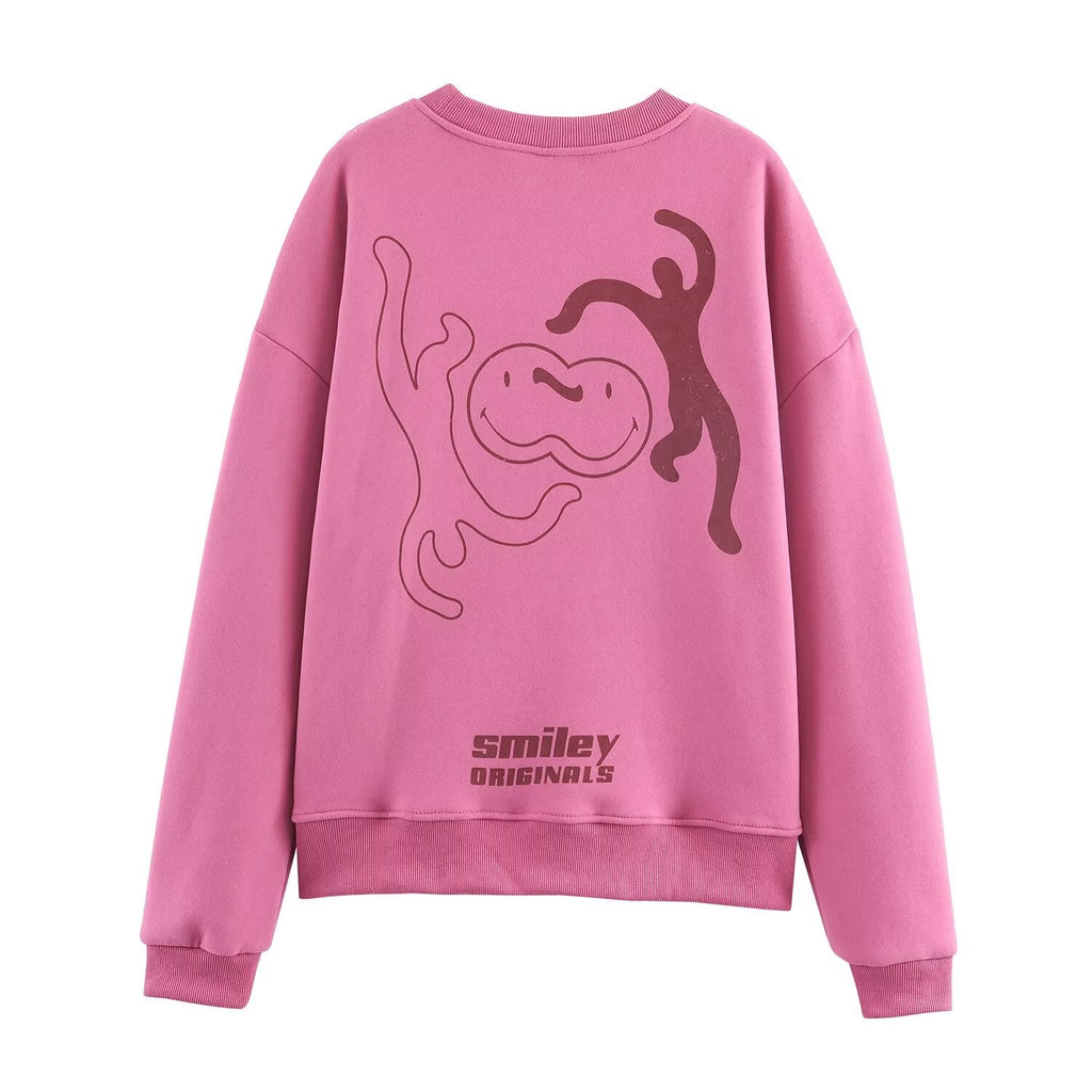 Women Clothing Autumn Winter Casual All Match round Neck Loose Printed Sweatshirts Bella Mia