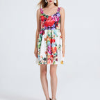 Women High Waisted Printed Halter Top Short Dress With Elastic Back Straps Bella Mia