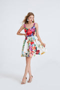 Women High Waisted Printed Halter Top Short Dress With Elastic Back Straps Bella Mia