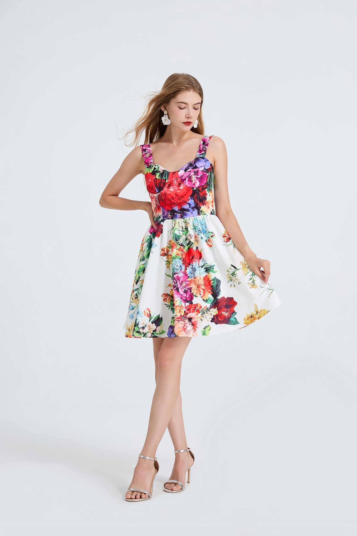 Women High Waisted Printed Halter Top Short Dress With Elastic Back Straps Bella Mia