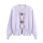 Women Clothing French Classic Chic Beaded Wool Three Dimensional Floral Knitted Imitation Mink Cardigan Coat Bella Mia