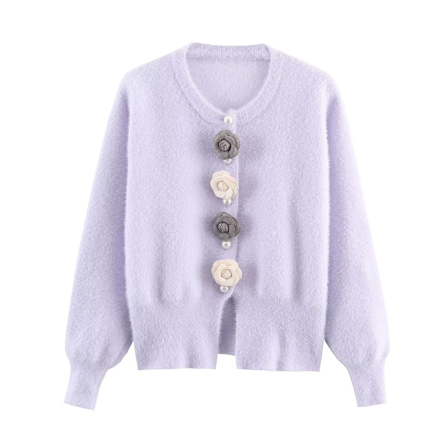 Women Clothing French Classic Chic Beaded Wool Three Dimensional Floral Knitted Imitation Mink Cardigan Coat Bella Mia