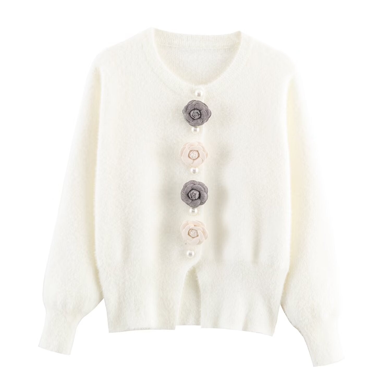 Women Clothing French Classic Chic Beaded Wool Three Dimensional Floral Knitted Imitation Mink Cardigan Coat Bella Mia