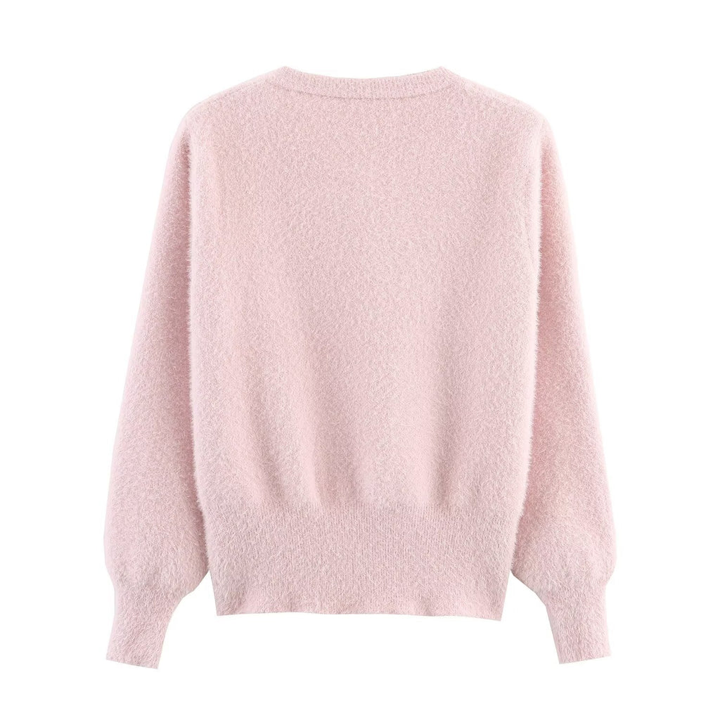 Women Clothing French Classic Chic Beaded Wool Three Dimensional Floral Knitted Imitation Mink Cardigan Coat Bella Mia