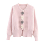 Women Clothing French Classic Chic Beaded Wool Three Dimensional Floral Knitted Imitation Mink Cardigan Coat Bella Mia