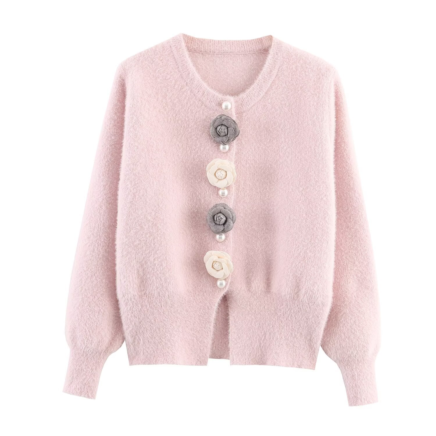 Women Clothing French Classic Chic Beaded Wool Three Dimensional Floral Knitted Imitation Mink Cardigan Coat Bella Mia