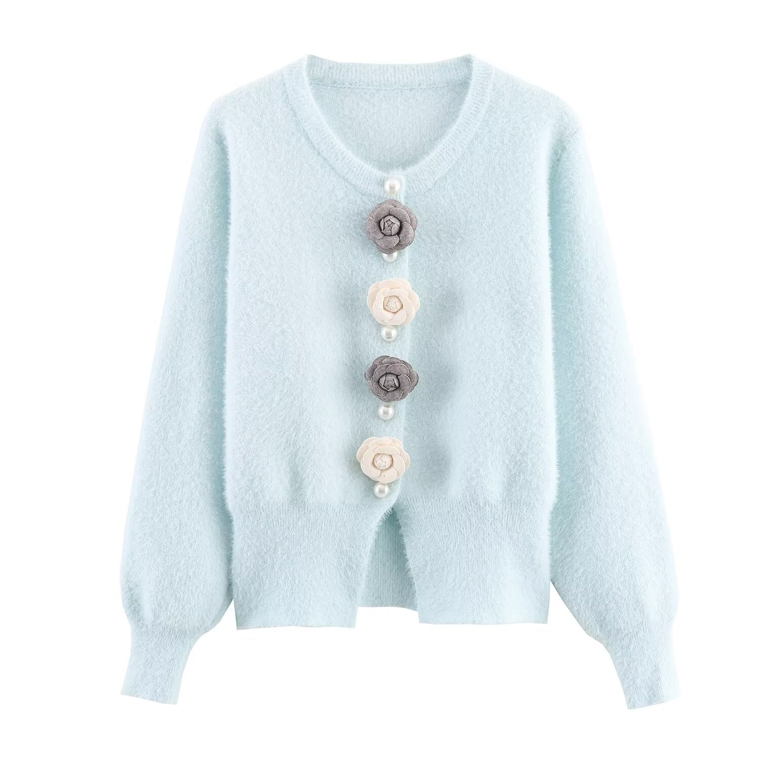 Women Clothing French Classic Chic Beaded Wool Three Dimensional Floral Knitted Imitation Mink Cardigan Coat Bella Mia