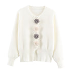 Women Clothing French Classic Chic Beaded Wool Three Dimensional Floral Knitted Imitation Mink Cardigan Coat Bella Mia