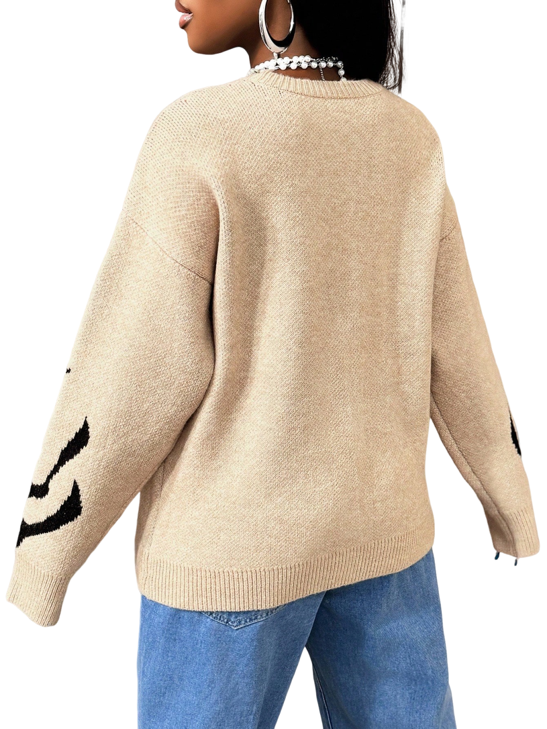 Women High Elastic Loose Long Sleeve Letters Pullover Knitted Sweater Bella Mia