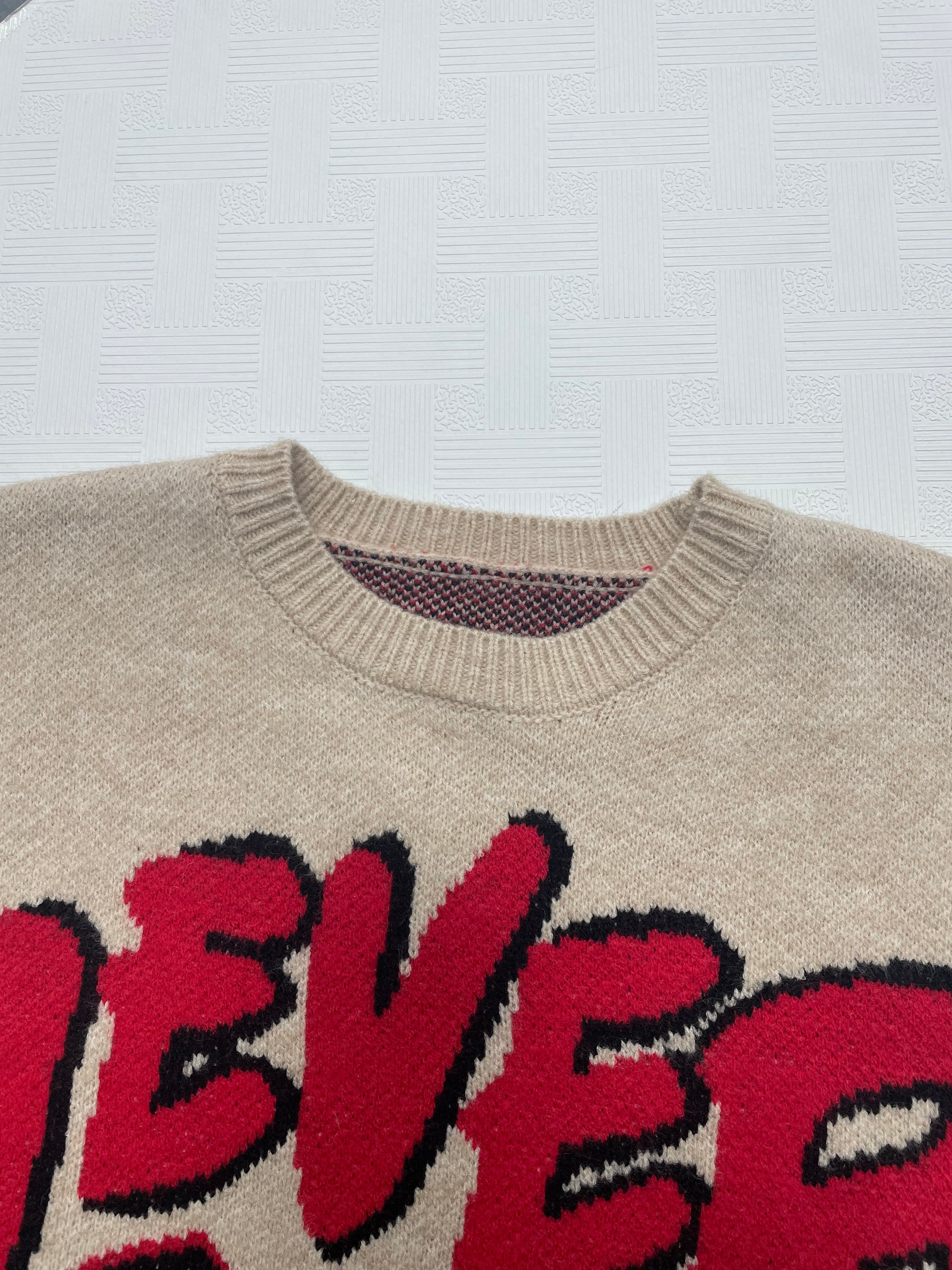 Women High Elastic Loose Long Sleeve Letters Pullover Knitted Sweater Bella Mia