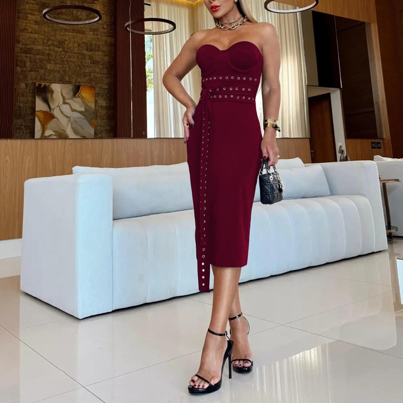 Women Wear Sexy Tube Top Strap Corns Slim Fit Dress Bella Mia