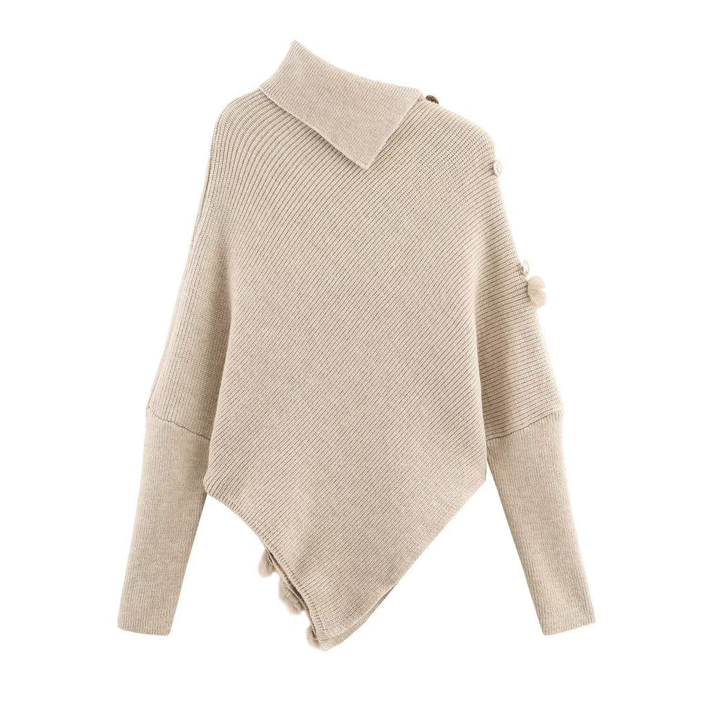 Irregular Asymmetric Turtleneck Long Sleeved Sweater Women Winter Furry Stitching Loose Sweater Top Bella Mia