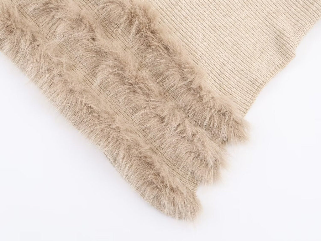 Irregular Asymmetric Turtleneck Long Sleeved Sweater Women Winter Furry Stitching Loose Sweater Top Bella Mia