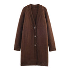 Advanced Retro Lazy V neck Sweater Coat Women Autumn Winter Loose Mid Length Soft Glutinous Knitted Cardigan Bella Mia