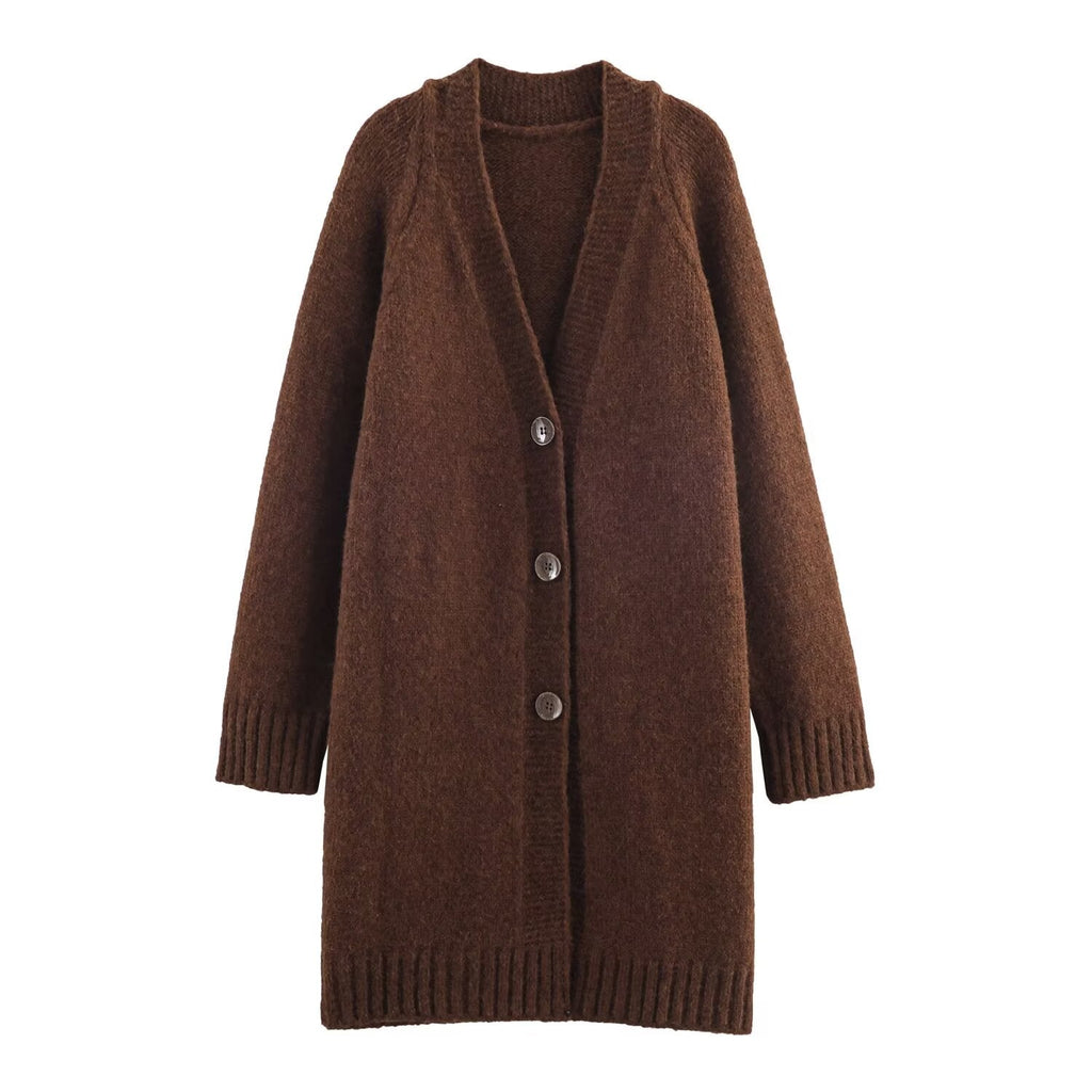 Advanced Retro Lazy V neck Sweater Coat Women Autumn Winter Loose Mid Length Soft Glutinous Knitted Cardigan Bella Mia