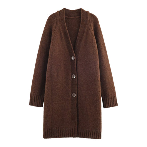 Advanced Retro Lazy V neck Sweater Coat Women Autumn Winter Loose Mid Length Soft Glutinous Knitted Cardigan Bella Mia