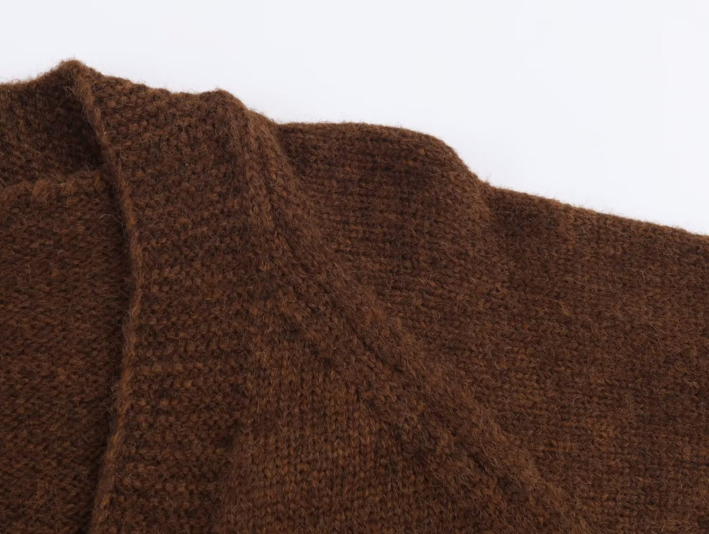 Advanced Retro Lazy V neck Sweater Coat Women Autumn Winter Loose Mid Length Soft Glutinous Knitted Cardigan Bella Mia