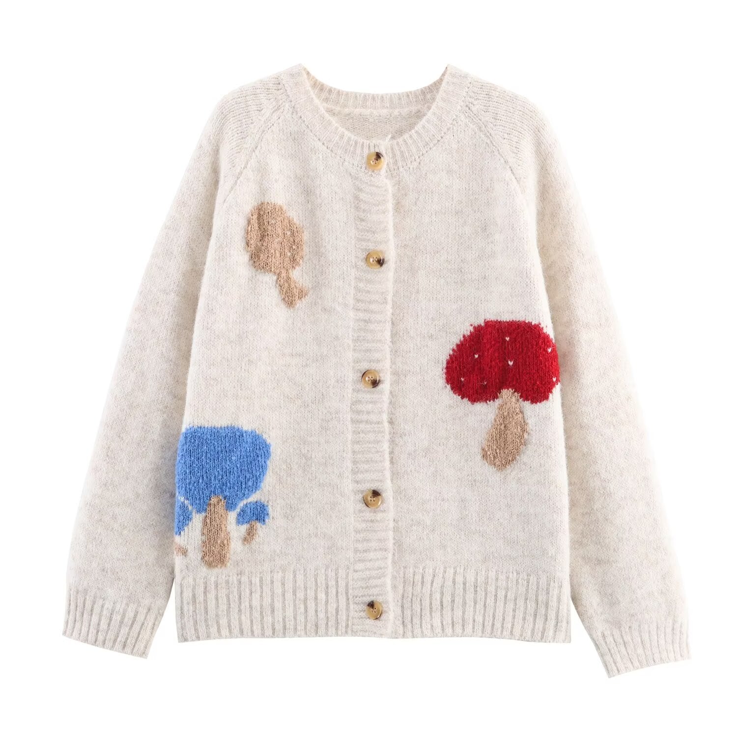 Mushroom Pattern Cute Button Cardigan Knitted Cardigan Loose Design Niche Sweater Outerwear Bella Mia