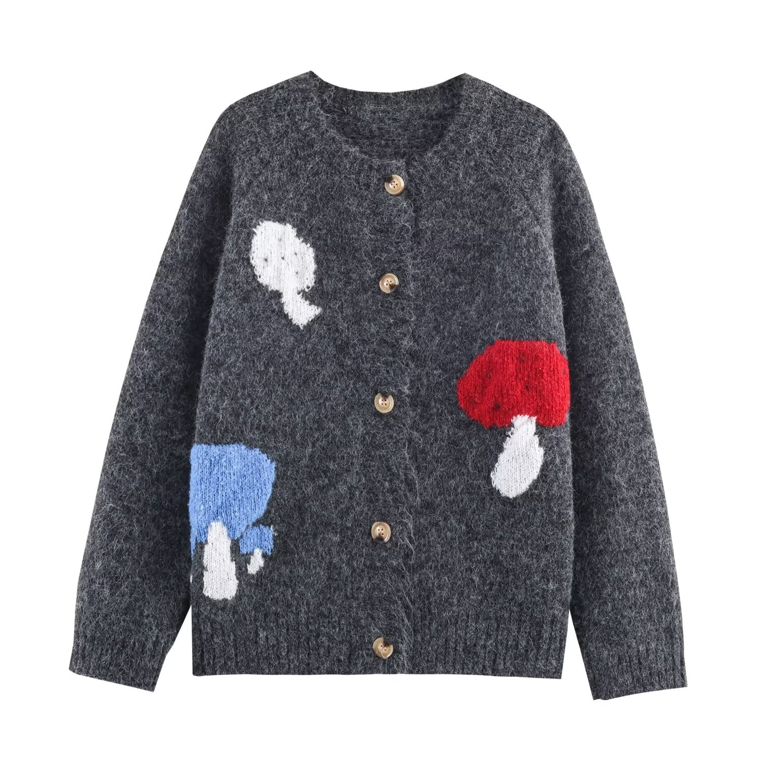 Mushroom Pattern Cute Button Cardigan Knitted Cardigan Loose Design Niche Sweater Outerwear Bella Mia