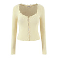 Women Clothing Spring Autumn Waist Light Yellow Lace Collar Knitted Cardigan Bella Mia