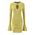 Women Clothing Summer Hollow Out Cutout Slim Sheath Flare Sleeve Knitted Long Sleeved Dress Bella Mia