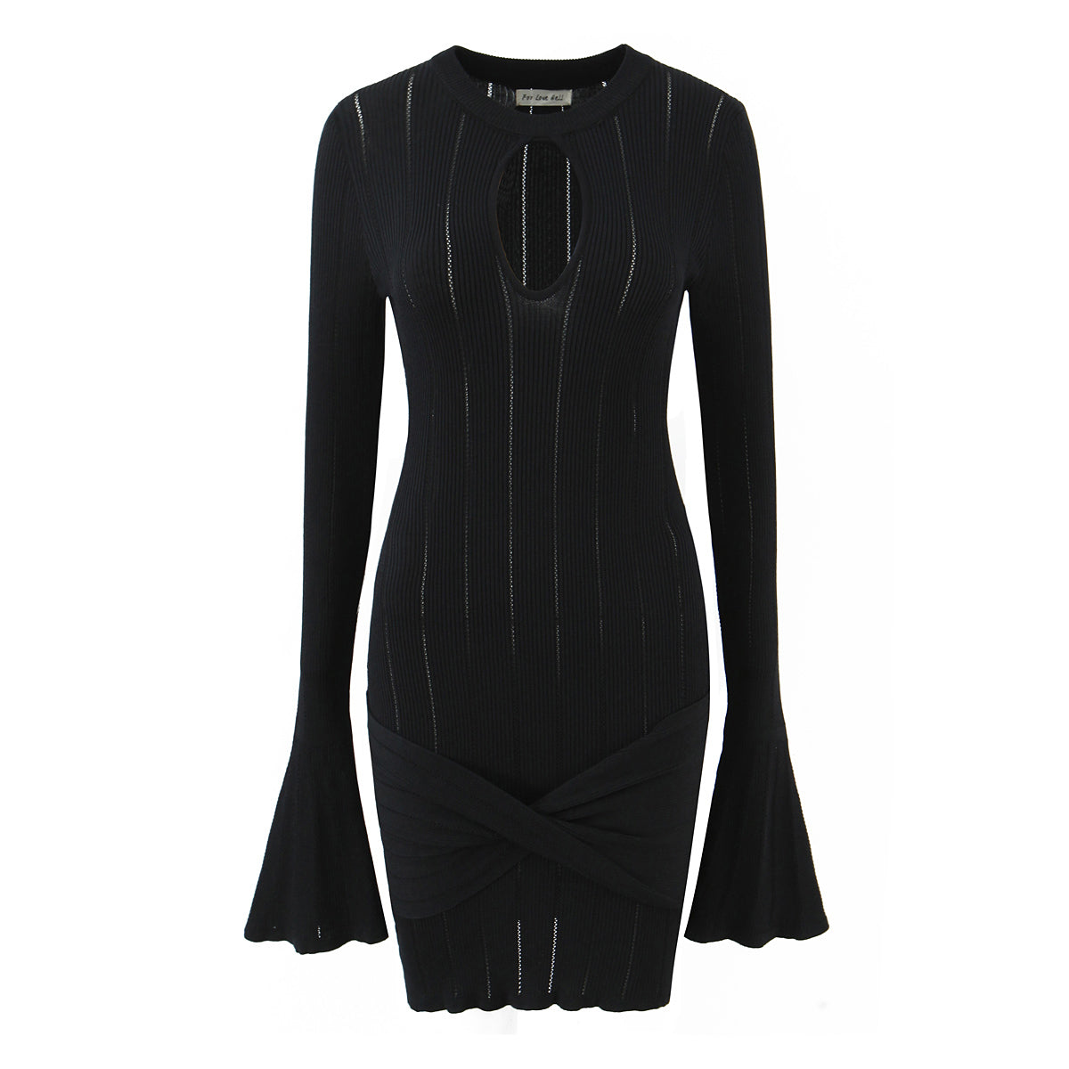 Women Clothing Summer Hollow Out Cutout Slim Sheath Flare Sleeve Knitted Long Sleeved Dress Bella Mia