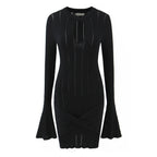 Women Clothing Summer Hollow Out Cutout Slim Sheath Flare Sleeve Knitted Long Sleeved Dress Bella Mia