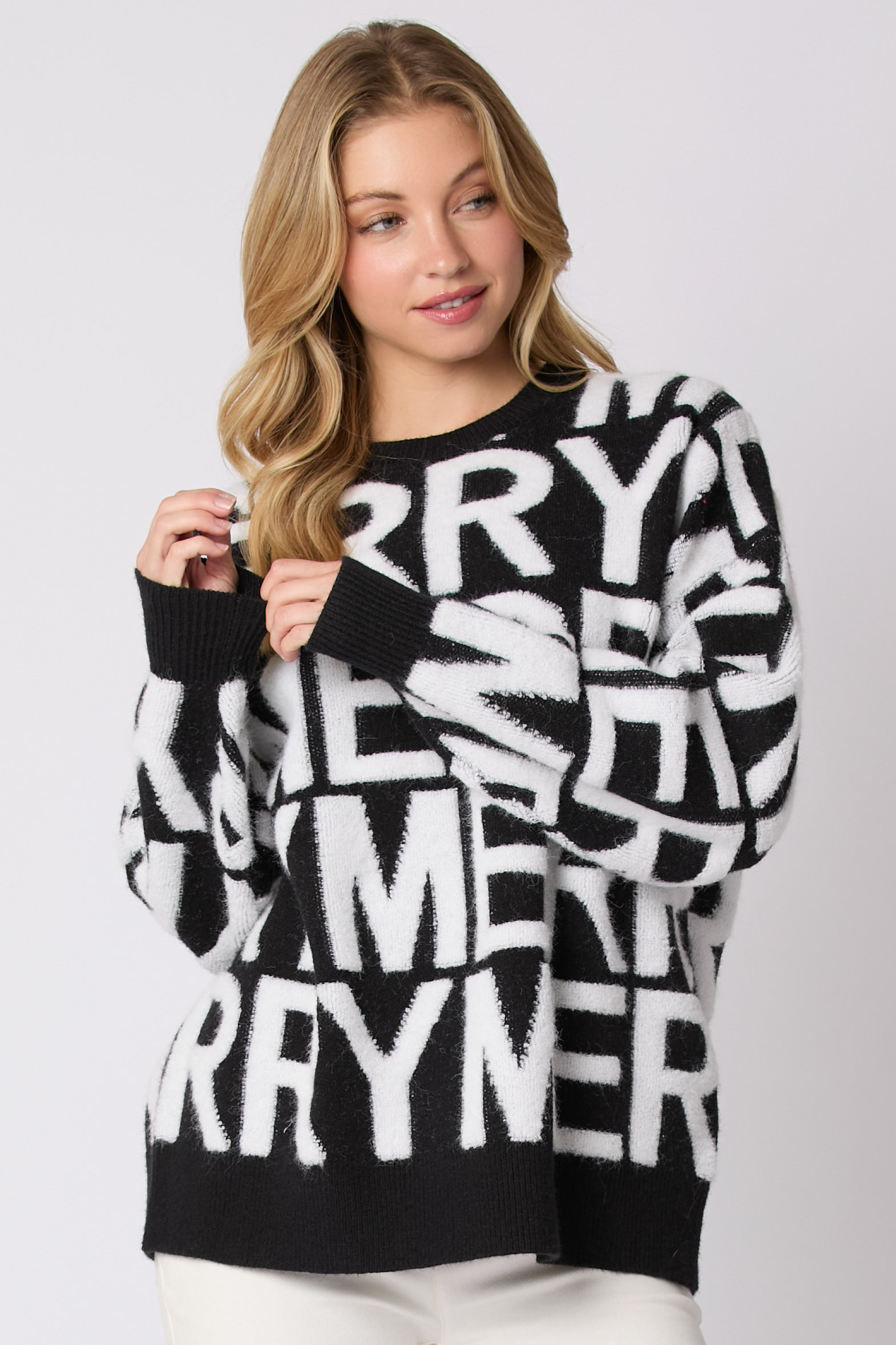 Autumn Winter Women Clothing Christmas Letter Graphic Loose Pullover Long Sleeved Top Bella Mia
