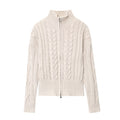 Women Idle Zipped Stand Collar Long Sleeve Twist Knitted Cardigan Bella Mia