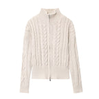 Women Idle Zipped Stand Collar Long Sleeve Twist Knitted Cardigan Bella Mia