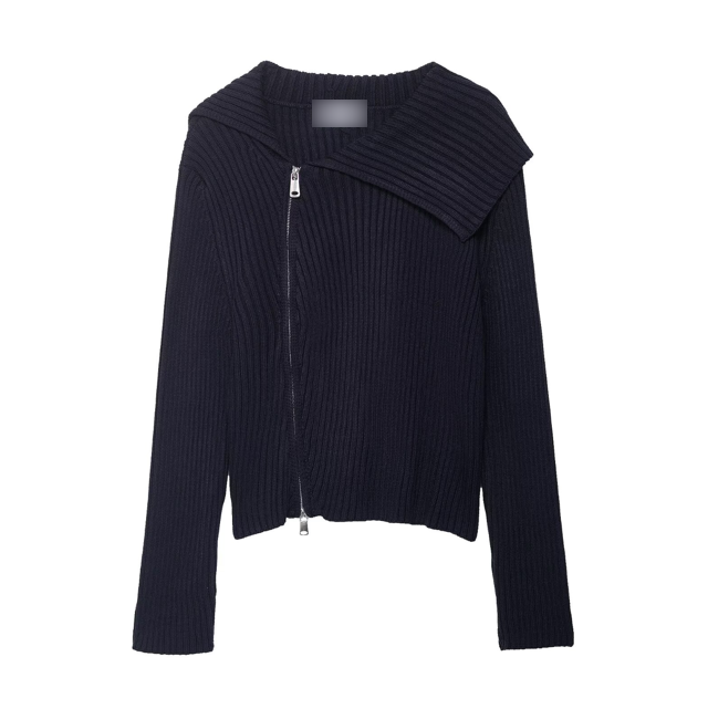 Elegant Women Clothing Zipper Rib Knitted Coat Bella Mia