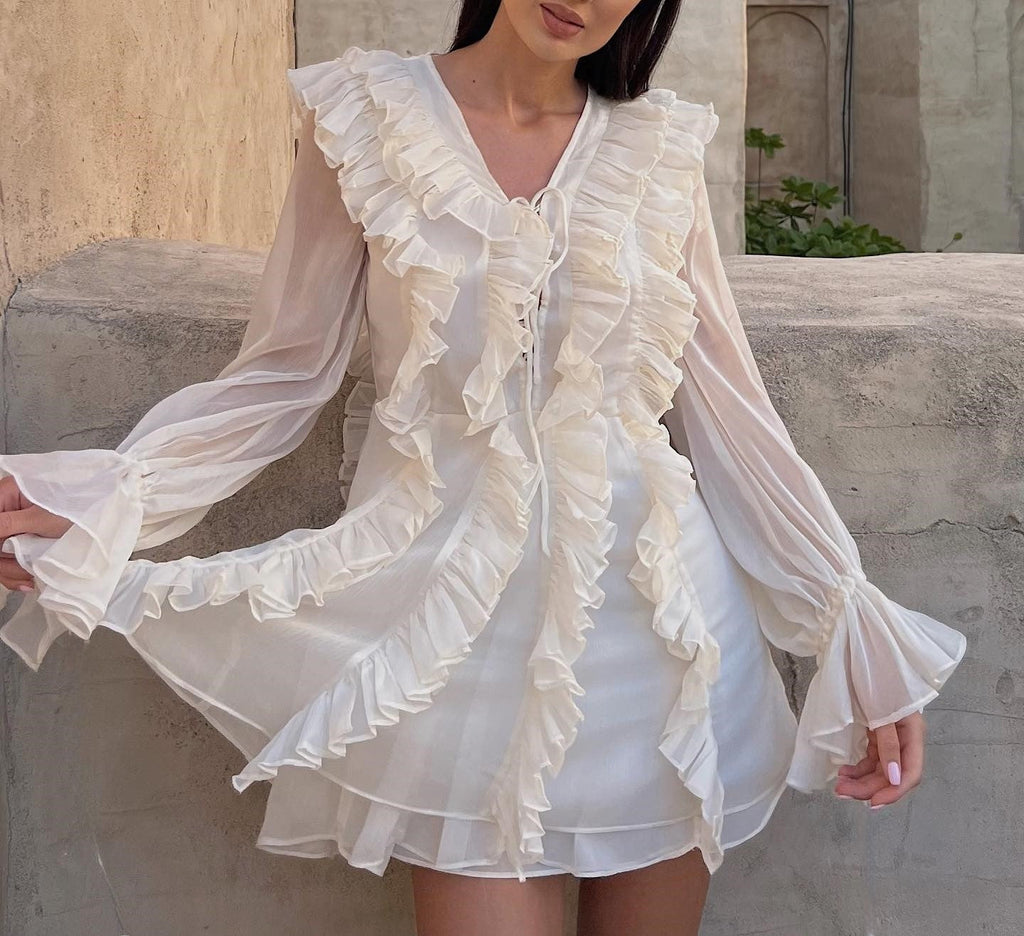Elegant Women Clothing V neck Chiffon Multi Layer Ruffled Dress Bella Mia