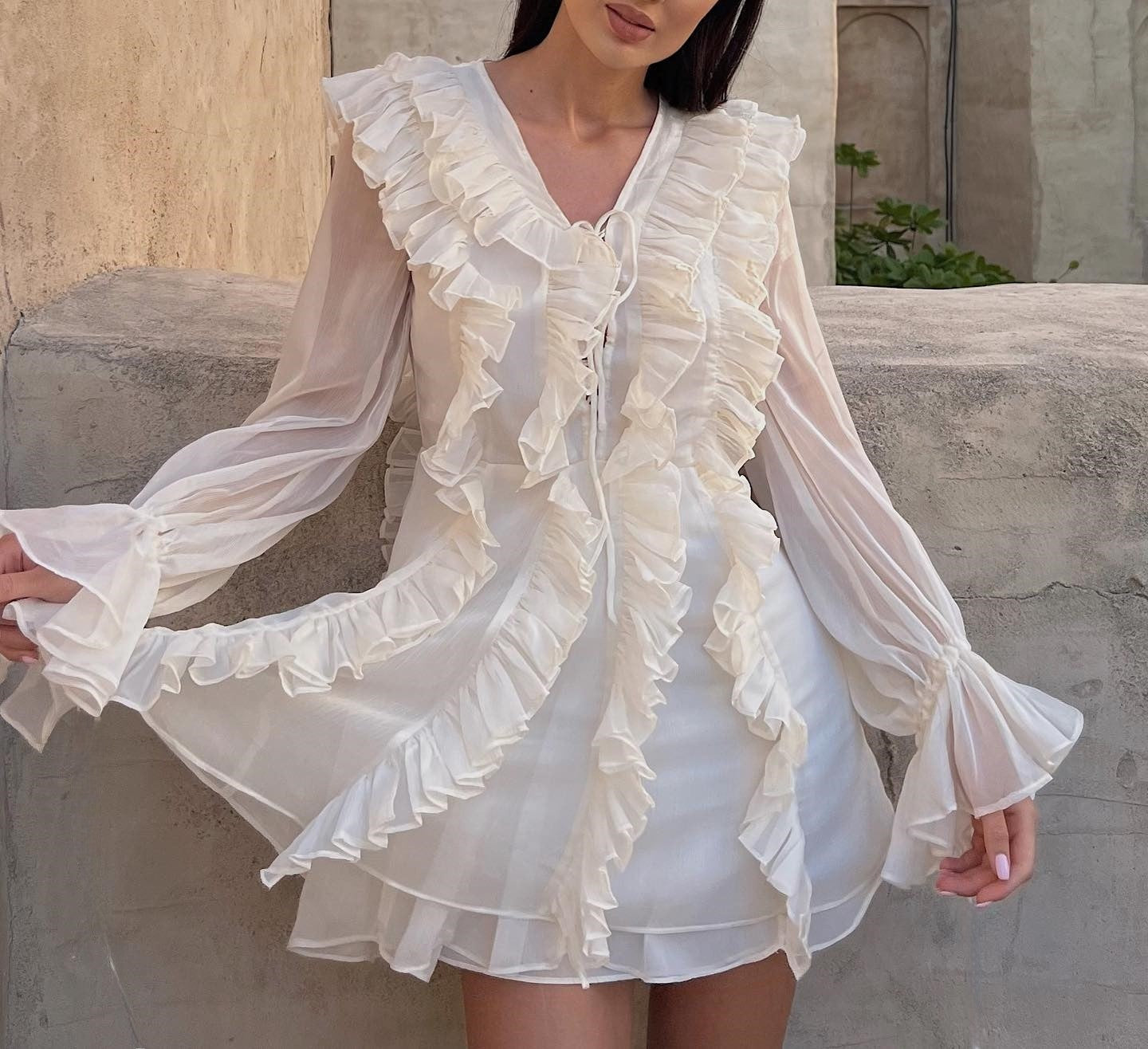 Elegant Women Clothing V neck Chiffon Multi Layer Ruffled Dress Bella Mia