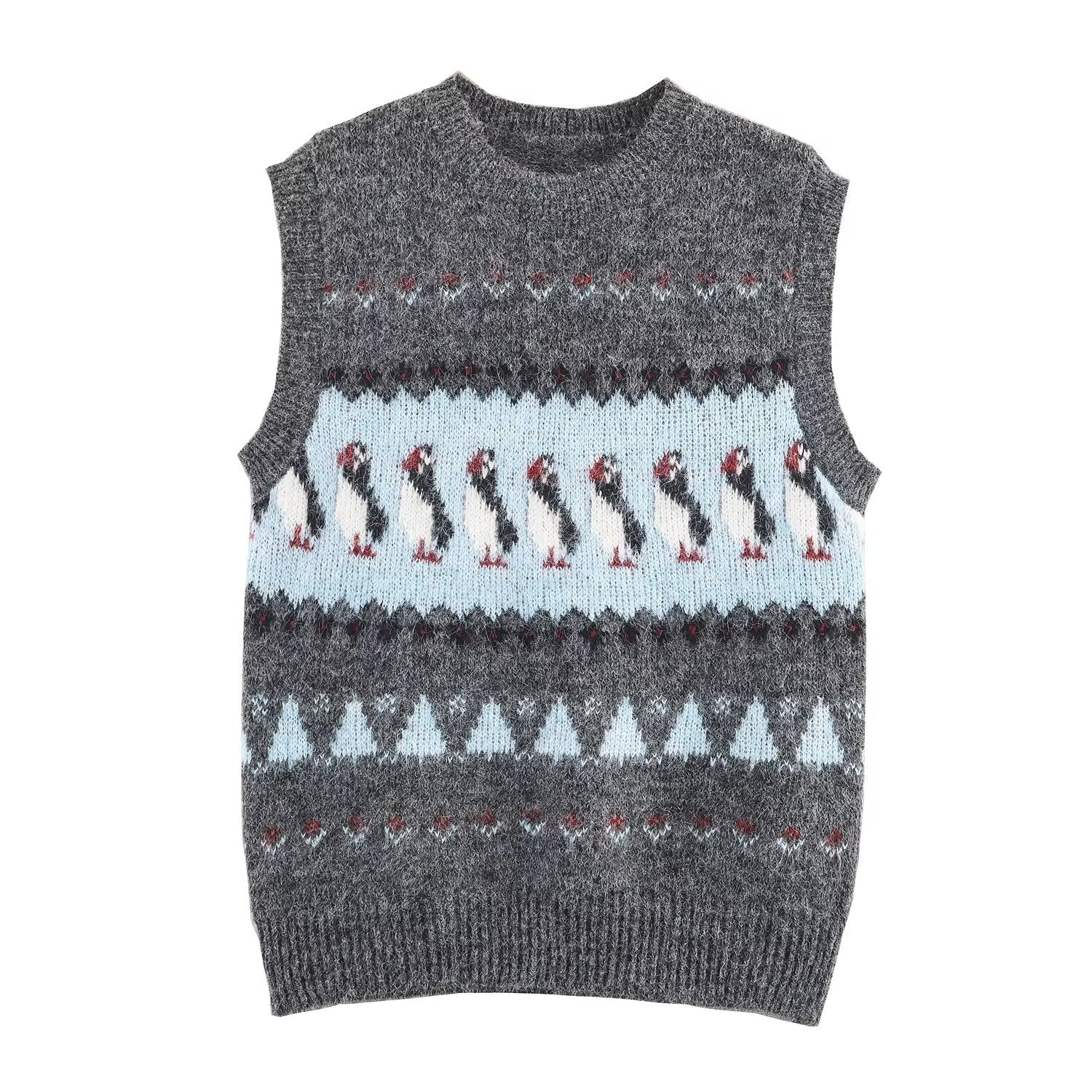 Women Clothing Autumn Korean Outerwear Bandage Floral Decorations round Neck Knitted Vest Top Bella Mia