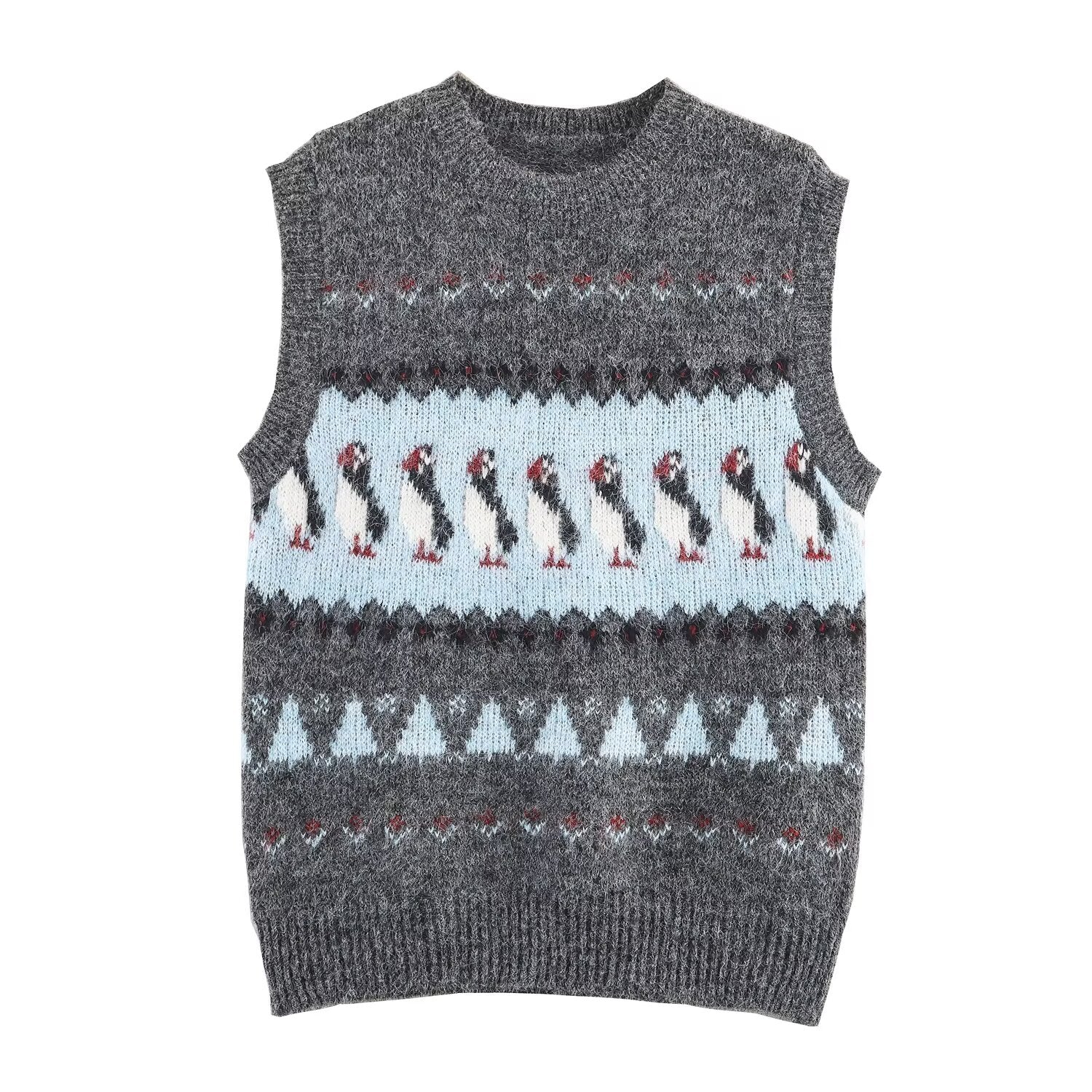Women Clothing Autumn Korean Outerwear Bandage Floral Decorations round Neck Knitted Vest Top Bella Mia