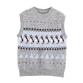 Women Clothing Autumn Korean Outerwear Bandage Floral Decorations round Neck Knitted Vest Top Bella Mia