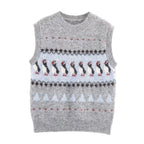 Women Clothing Autumn Korean Outerwear Bandage Floral Decorations round Neck Knitted Vest Top Bella Mia
