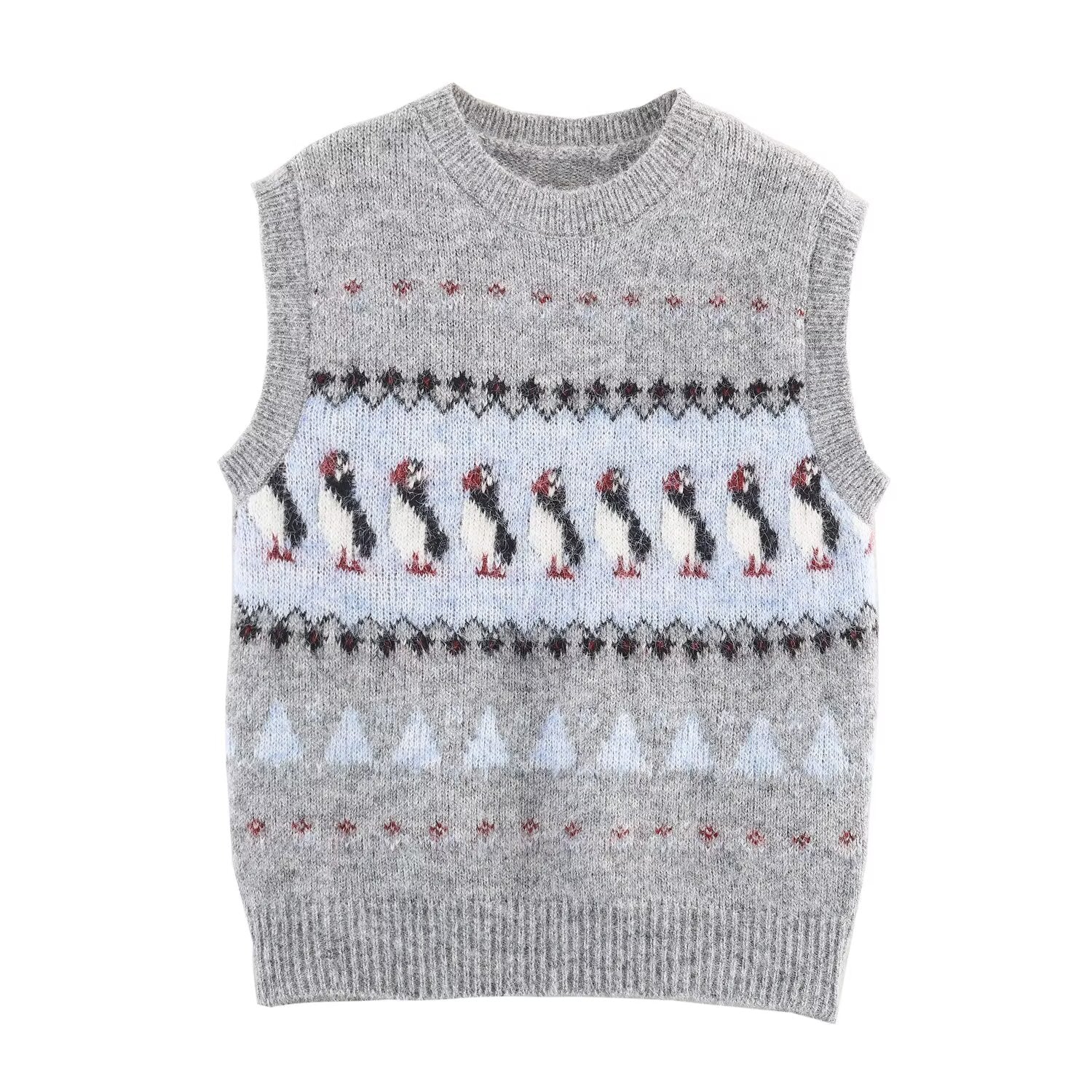 Women Clothing Autumn Korean Outerwear Bandage Floral Decorations round Neck Knitted Vest Top Bella Mia
