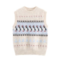 Women Clothing Autumn Korean Outerwear Bandage Floral Decorations round Neck Knitted Vest Top Bella Mia